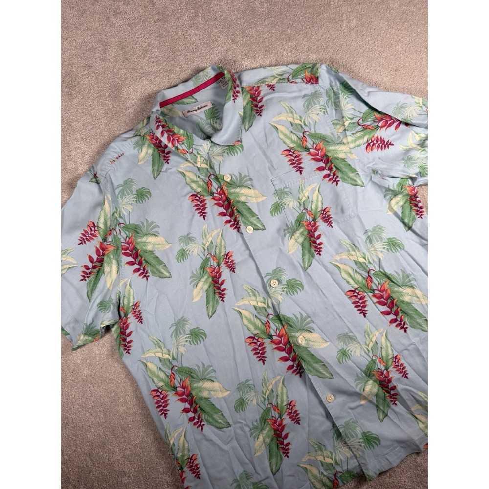 Tommy Bahama Blue‎ Tropical Silk Men's XXL All Over Print Button Resort Beach **